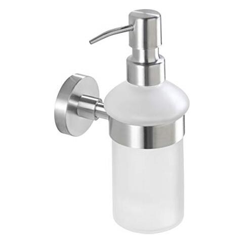 WENKO Erogatore Sapone Liquido 0,4 L – In Acciaio Inossidabile, Argento Opaco, Dimensioni 5,8x31x5,8 Cm