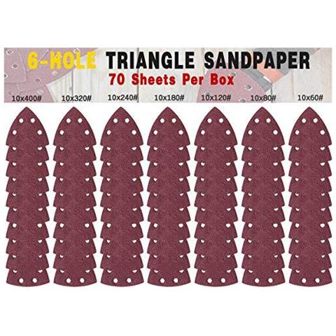 70pcs Triangle Fogli Abrasivi Per Sabbia Mill 93 X 93 X 93 Millimetri Mouse Sandpaper Triangle Grinding-pad Hook Loop Sander Dischi Abrasivi Grain 60 80 120 180 240 320 400 - Foto 4