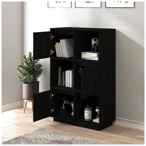 Credenza Nera 74x35x117 Cm In Legno Massello Di Pino - Foto 2