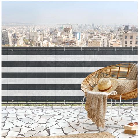 Telo Frangivista Vento Copribalcone Ringhiera Esterno Giardino Righe Bianco Grigio Con Occhielli - Foto 9