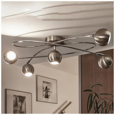 Plafoniera Moderna Locanda 5 Luci Acciaio Grigio E Cromo Nichel Opaco - Foto 1