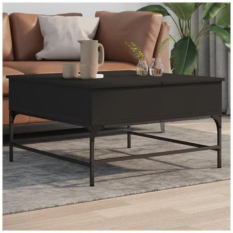 Tavolino Da Salotto Nero 80x80x45cm Legno Multistrato E Metallo - Foto 1