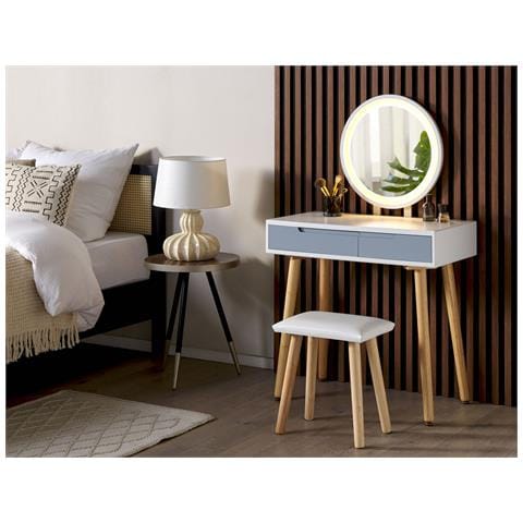 Toeletta Con Specchio E Sgabello Josselin Led Bianco - Foto 1