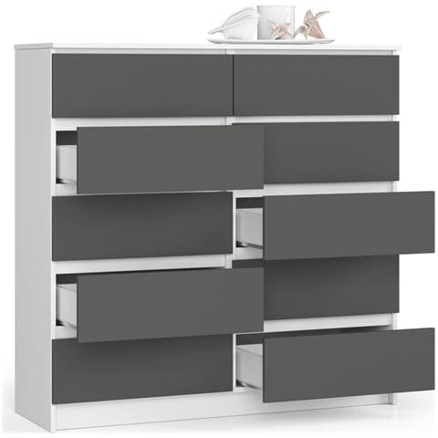 Cassettiera K120, 10 cassetti, 120x40x121 cm, Colore Bianco e Grigio Grafite - Foto 2