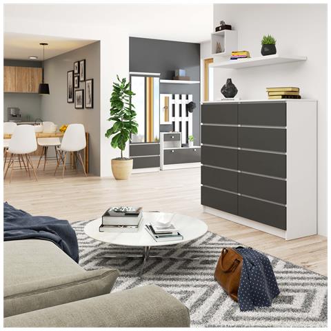 Cassettiera K120, 10 cassetti, 120x40x121 cm, Colore Bianco e Grigio Grafite - Foto 4