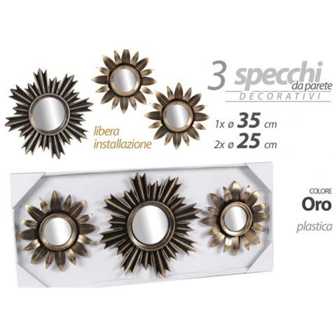 Trade Shop - Set 3 Specchi Parete Decorativi Oro 25/35cm Plastica Libera Installazione 823893 - Foto 1