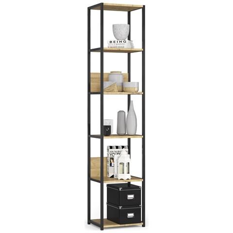 Scaffale stile loft con ripiani in legno, 6 ripiani, 40x32x192 cm, Colore Nero e Quarcia Artisan - Foto 1