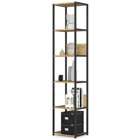 Scaffale stile loft con ripiani in legno, 6 ripiani, 40x32x192 cm, Colore Nero e Quarcia Artisan - Foto 2
