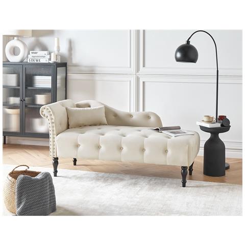 Chaise Longue Versione Sinistra Ivry Velluto Beige Chiaro - Foto 1