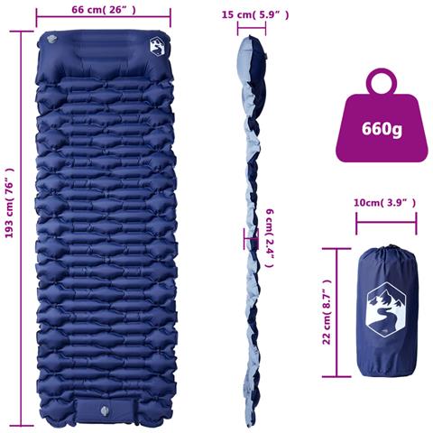 Materasso Campeggio Autogonfiabile Cuscini 1 Persona Blu Marino - Foto 6