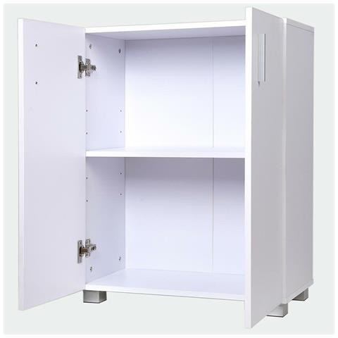 Mobile Madia Con Doppia Anta 2 Ripiani Mobiletto Credenza Cucina Bagno Bianco - Foto 2