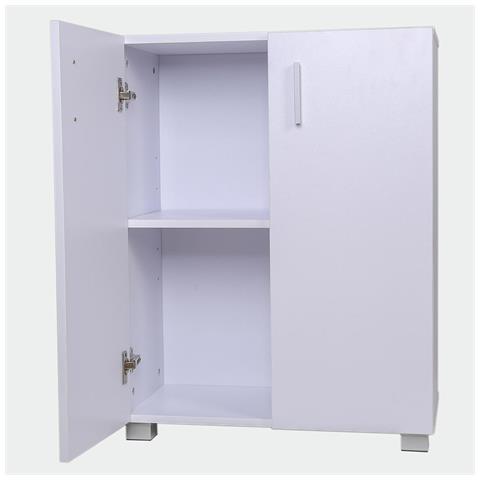 Mobile Madia Con Doppia Anta 2 Ripiani Mobiletto Credenza Cucina Bagno Bianco - Foto 4