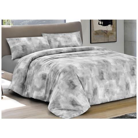 Completo Lenzuola Letto 100% Cotone Made In Italy Disegno Nebula Piazza E Mezza Grigio - Foto 1