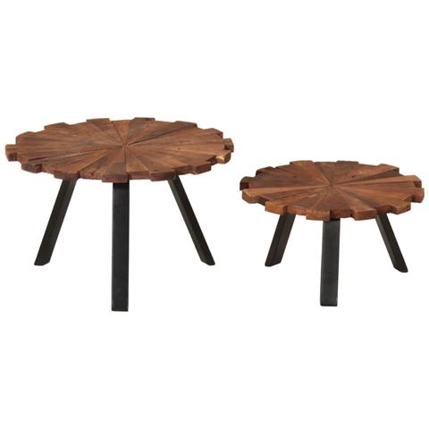 Tavolini Da Salotto 2pz In Legno Massello Di Recupero E Ferro - Foto 2