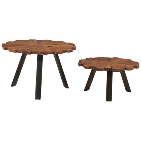 Tavolini Da Salotto 2pz In Legno Massello Di Recupero E Ferro - Foto 3