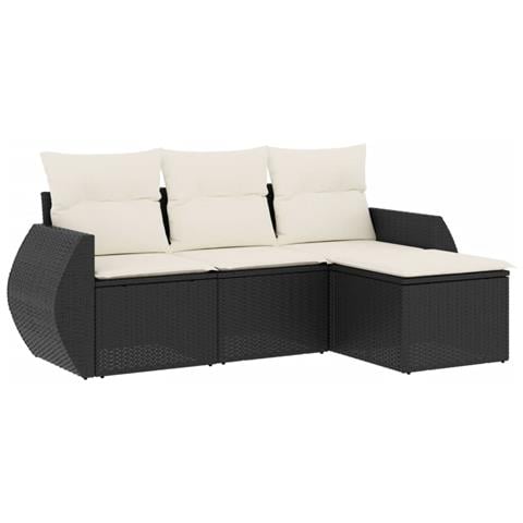 Set Divani Da Giardino 4 Pz Con Cuscini Nero In Polyrattan - Foto 2