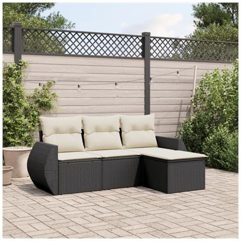Set Divani Da Giardino 4 Pz Con Cuscini Nero In Polyrattan - Foto 1