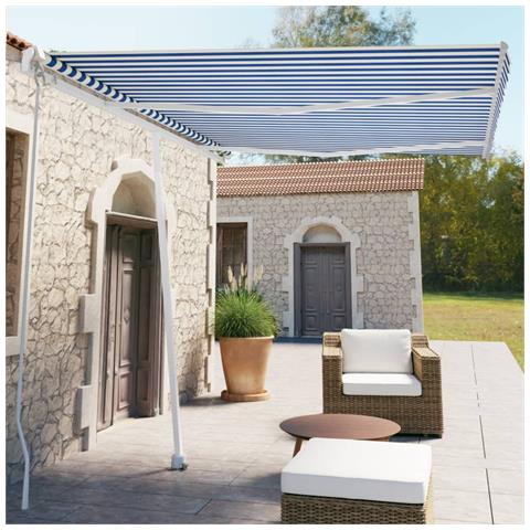 Lusso Casadino -  Tenda Da Sole Manuale Autoportante 350x250 Cm Blu/bianca - Foto 8