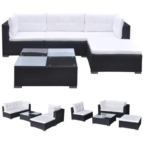 Set Divani Da Giardino 5 Pz Con Cuscini In Polyrattan Nero - Foto 1