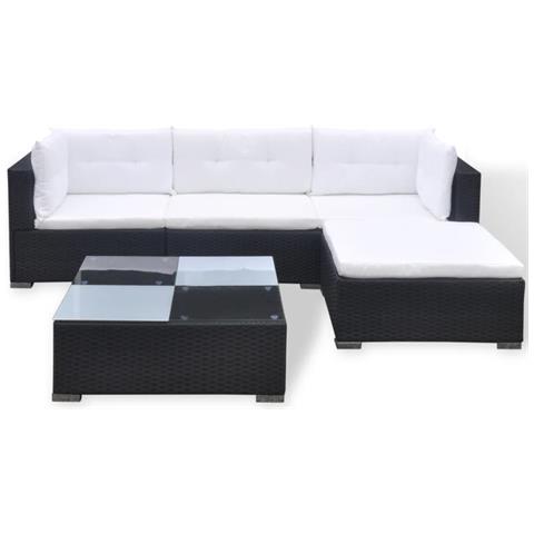 Set Divani Da Giardino 5 Pz Con Cuscini In Polyrattan Nero - Foto 2