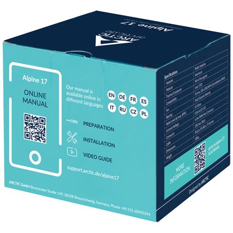 Alpine 17 Processore Raffreddatore d'aria 9,2 cm Nero, Argento 1 pz - Foto 8