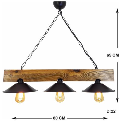 Enola Sospensione Rustica Con 3 Lampade In Legno E Nera - Foto 3