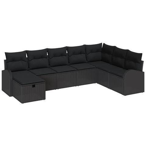 Set di divani da giardino 8 pezzi con cuscini neri in polyrattan - Foto 1