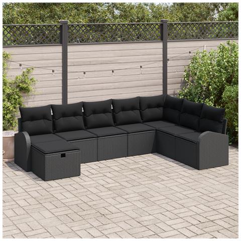 Set di divani da giardino 8 pezzi con cuscini neri in polyrattan - Foto 2