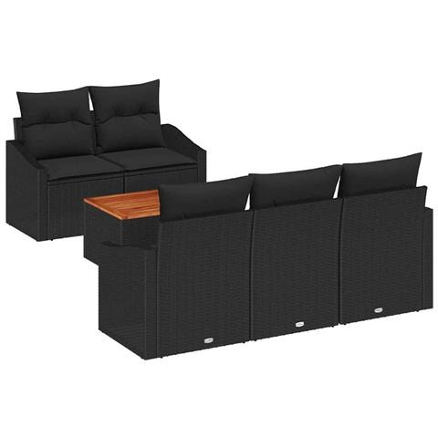 Set Divano da Giardino 6 Pezzi con Cuscini Nero Polyrattan Acacia - Foto 1