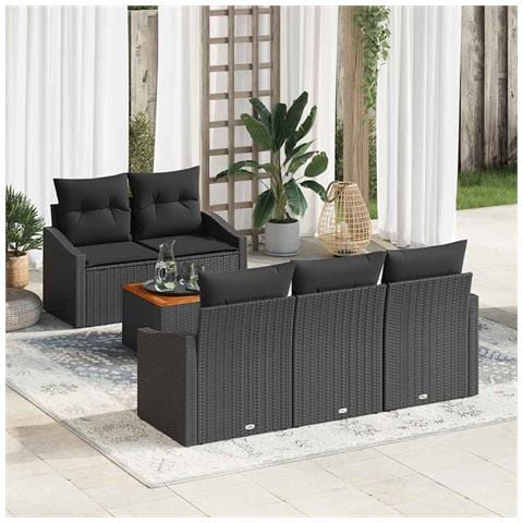 Set Divano da Giardino 6 Pezzi con Cuscini Nero Polyrattan Acacia - Foto 2