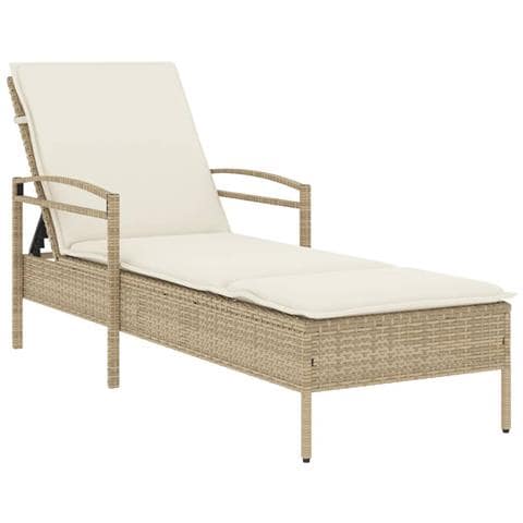 Lettino Prendisole con Cuscino Beige 63x200x81 cm in Polyrattan - Foto 1