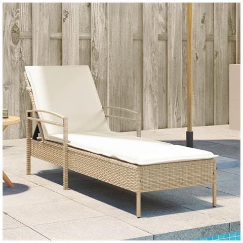 Lettino Prendisole con Cuscino Beige 63x200x81 cm in Polyrattan - Foto 2