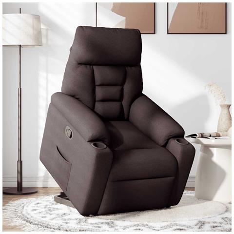 Poltrona Alzapersona Reclinabile Marrone Scuro in Tessuto - Foto 2