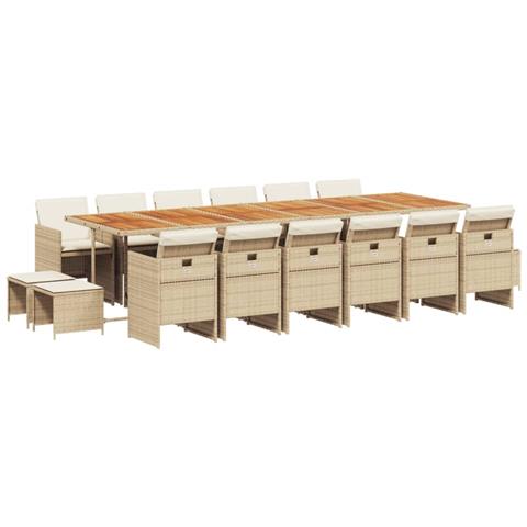 Set da Pranzo da Giardino 17 pz con Cuscini Beige in Polyrattan - Foto 1
