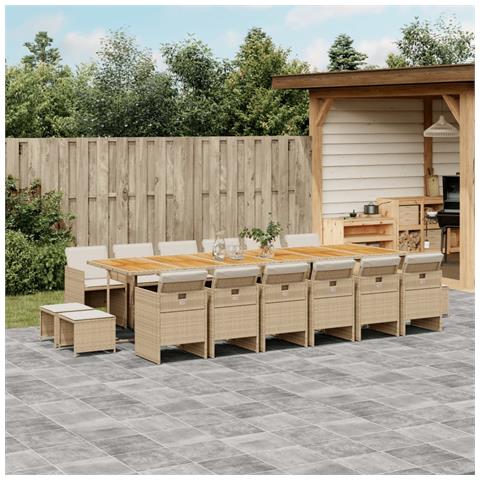 Set da Pranzo da Giardino 17 pz con Cuscini Beige in Polyrattan - Foto 2
