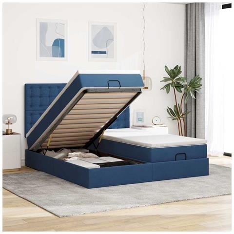 Struttura Letto Pouf con Materassi Blu 200x200 cm in Tessuto - Foto 2