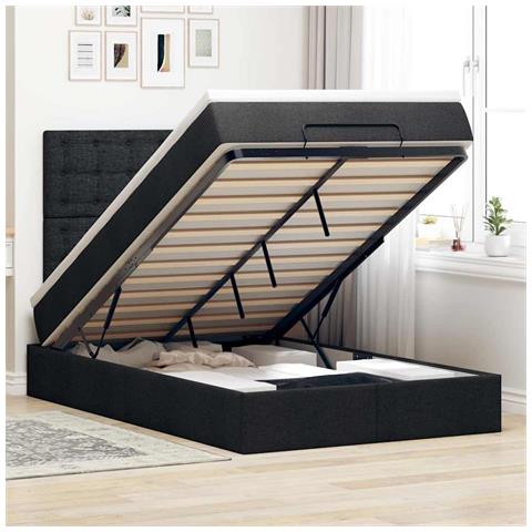 Struttura Letto Pouf con Materasso Nero 120x200 cm in Tessuto - Foto 2