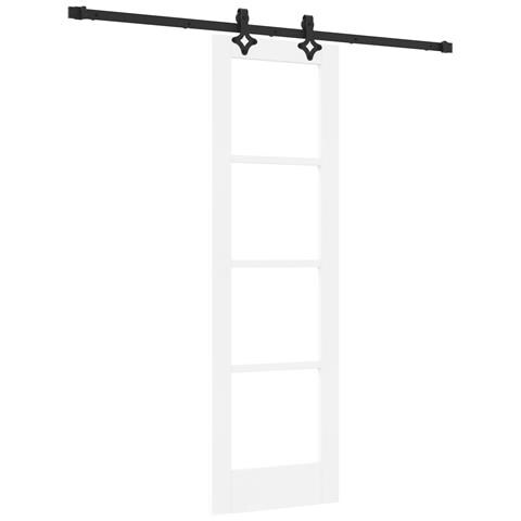 "Porta Scorrevole  con Set di Ferramenta ""ORKDAL"" Bianco in Legno Massello e Vetro, Porta Interna  con Vetro ""ORKDAL"" Bianca 61x198,5x4 cm" - Foto 1