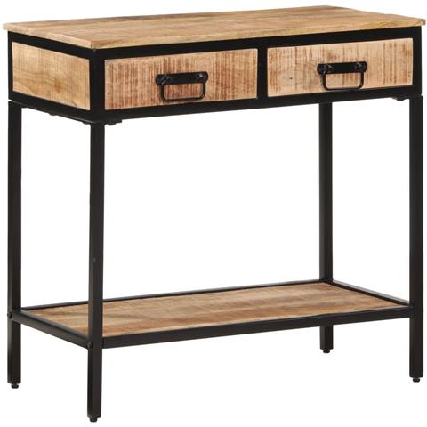Tavolo Consolle 70x35x70 Cm In Legno Massello Di Mango Grezzo - Foto 2