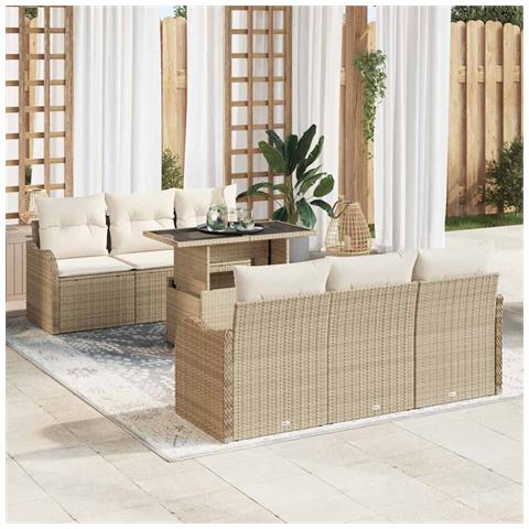 Set Divano da Giardino 7 pcs Beige 100 x 55 x 73 cm Poly Rattan - Foto 2