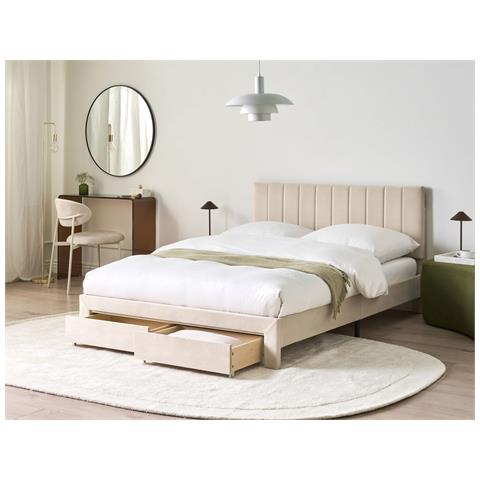 Letto Con Cassetti Contenitori Velluto Lonzac 140 X 200 Cm Beige - Foto 1