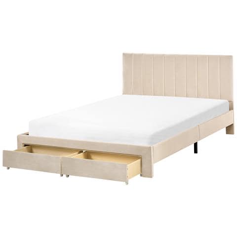 Letto Con Cassetti Contenitori Velluto Lonzac 140 X 200 Cm Beige - Foto 2