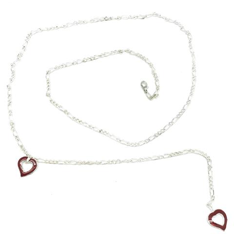 Cintura A Catena In Argento Con Pendenti A Forma Di Cuore Rosso - Foto 1