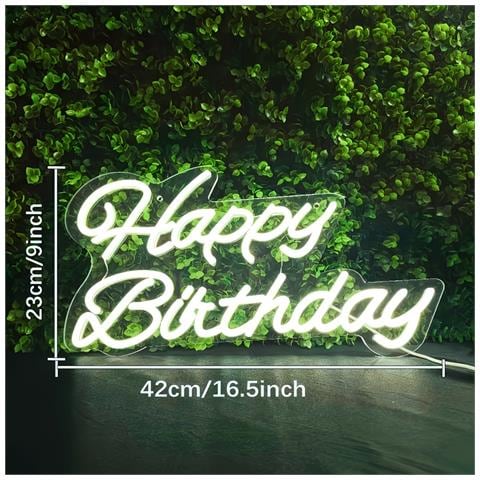 Insegna Al Neon Led Buon Compleanno - 42x26cm Luce Decorativa Per Feste Alimentata Tramite Usb - Foto 7