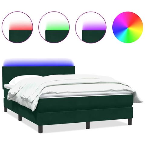 Letto a Molle con Materasso e LED Verde Scuro 160x220 cm Velluto - Foto 1