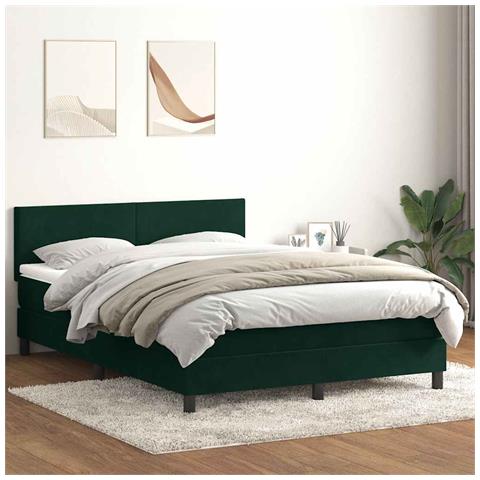 Letto a Molle con Materasso e LED Verde Scuro 160x220 cm Velluto - Foto 2