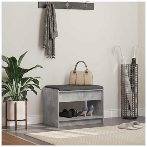 Panca per ingresso con cuscino Grigio Cemento 63 x 38 x 45 cm - Foto 2