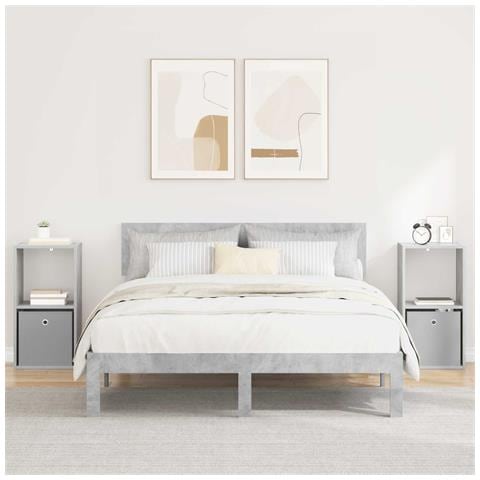 Comodino con cassetto 2 pcs Grigio cemento 35 x 32 x 68,5 cm - Foto 2