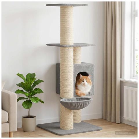 Albero per gatti con pali per graffiare in sisal Grigio Chiaro - Foto 2