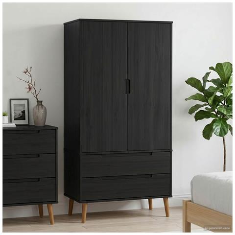 Guardaroba MOLDE Nero 90 x 55 x 175 cm Legno Massello di Pino - Foto 2